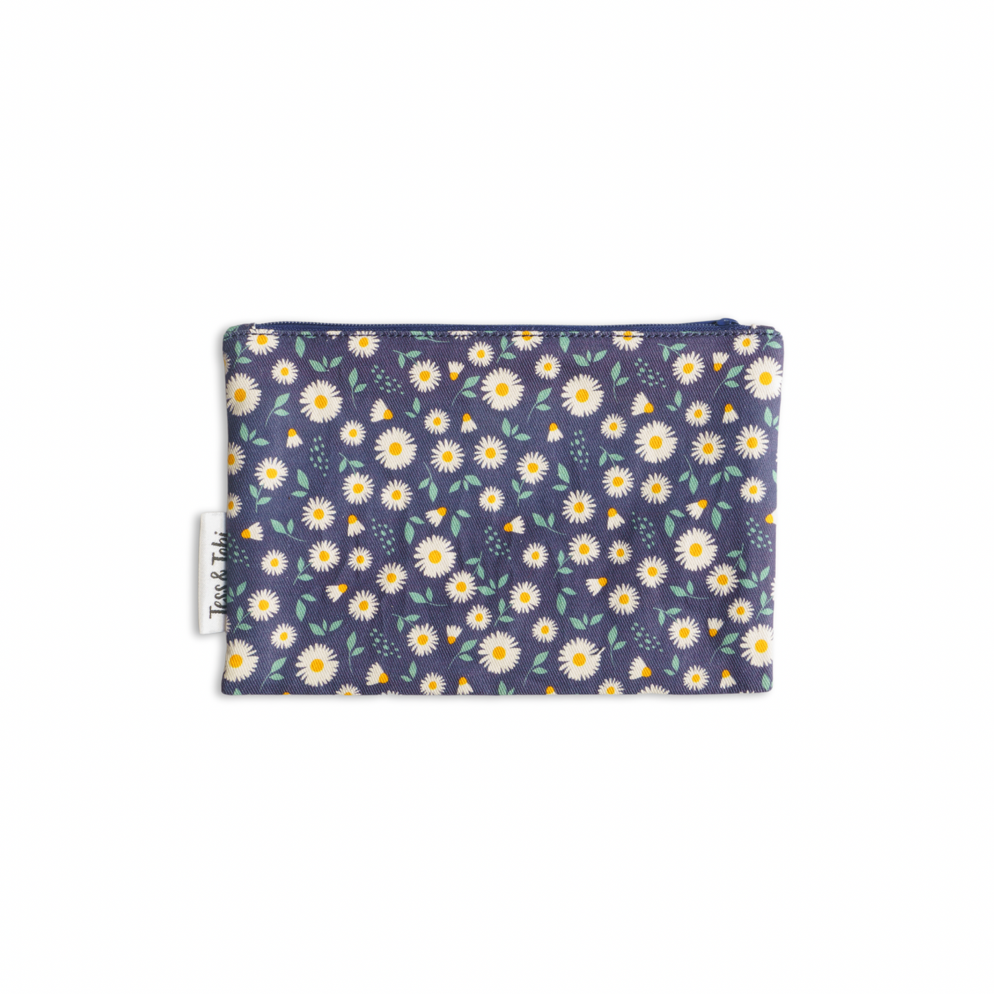 Washable snack bag | dark blue with daisies | 12x18 cm