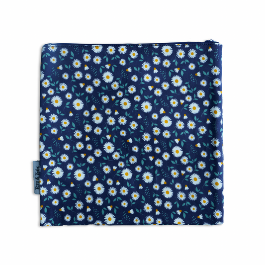 Washable sandwich bag | dark blue with daisies | 22x22cm