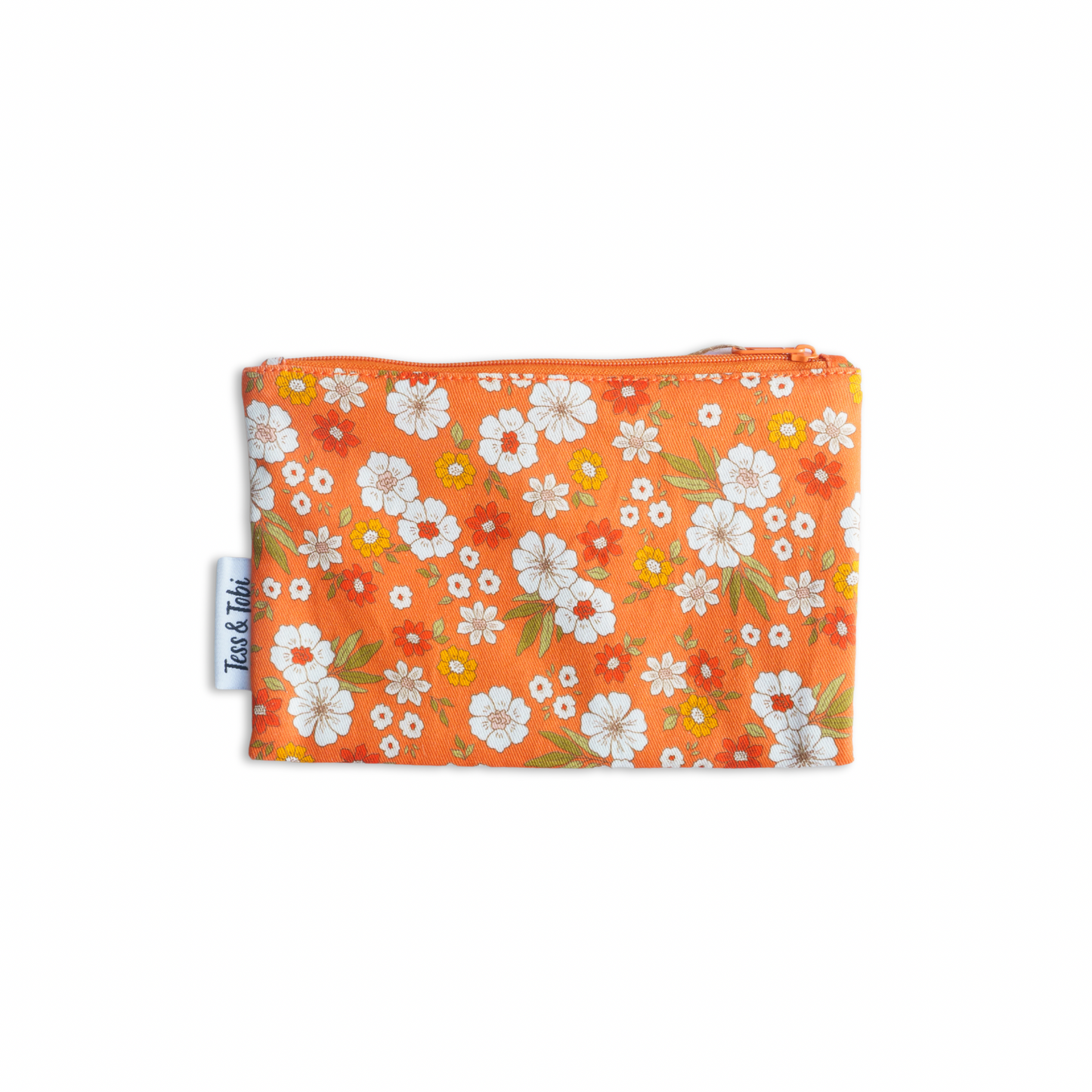 Washable snack bag | orange with flowers | 12x18cm