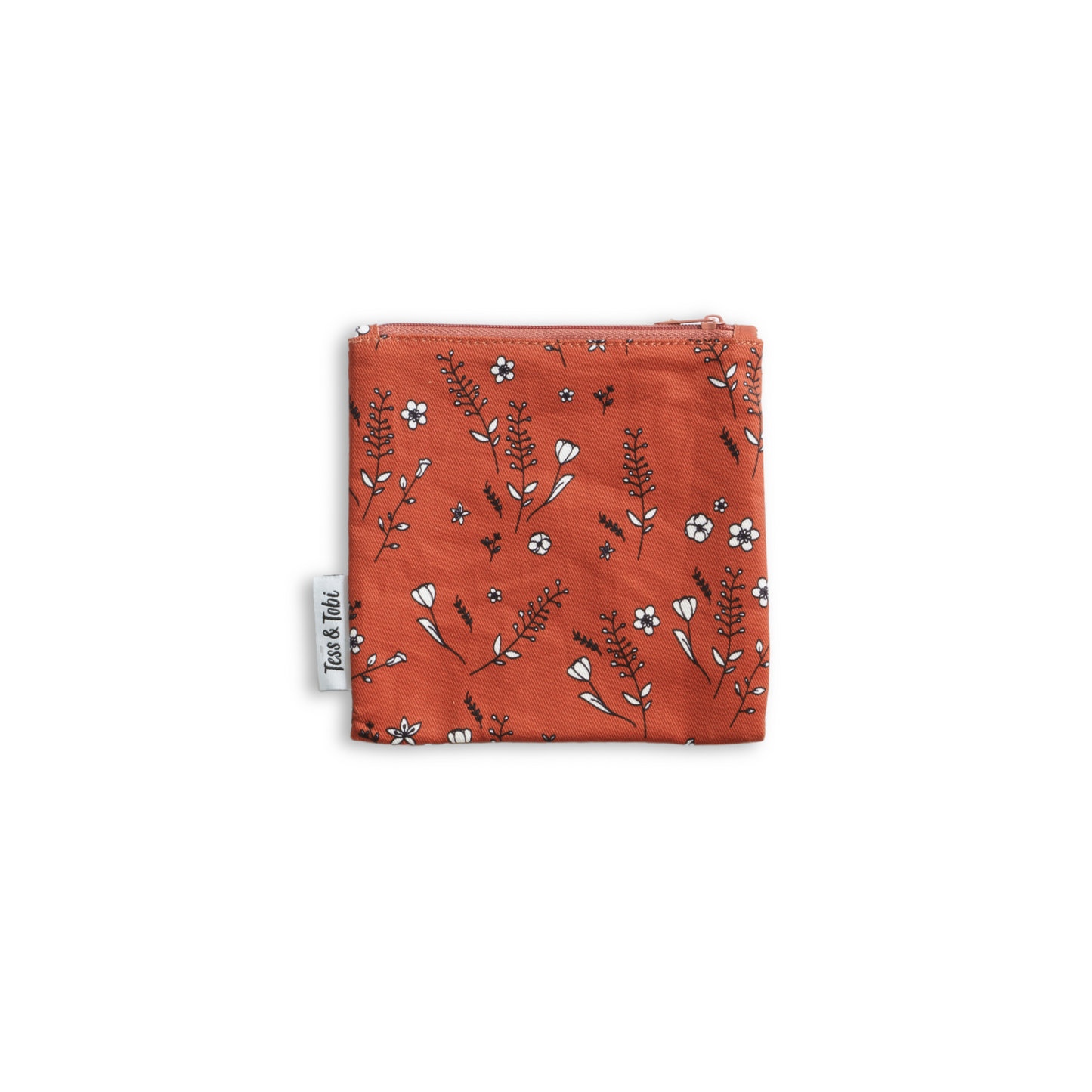 Washable snack bag | brown with flowers | 14x14cm