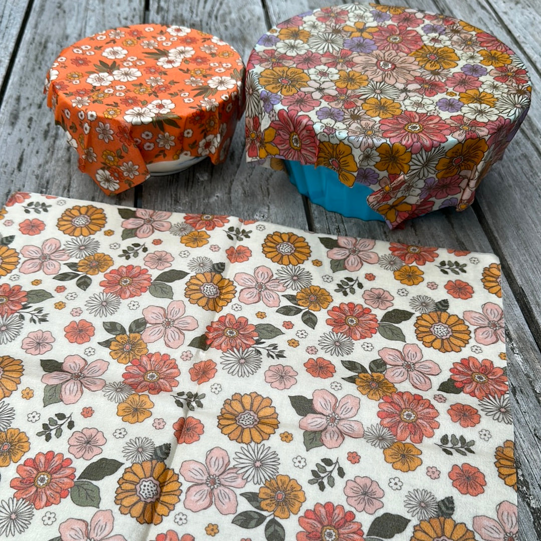 Beeswax cloths | 3 sizes | retro flowers